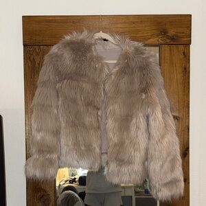 H&M Divided Faux Fur Jacket in Light Gray